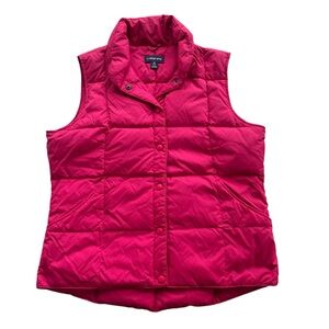 Lands’ End Womens Sz Medium Pink Goose Down Nylon Button Snap Puffer Vest 178924